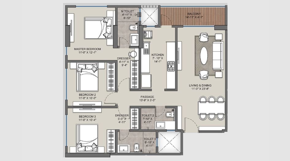 Antariksh-Alpha-Floor-Plan-3 BHK-Type-D